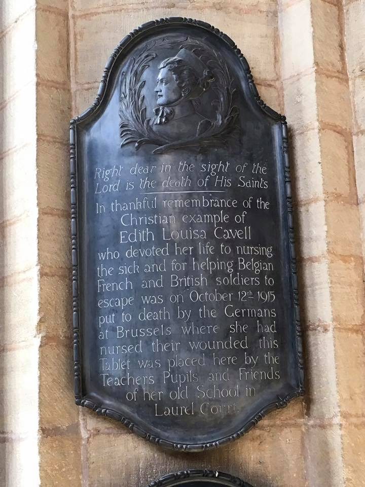 Edith Cavell memorial plaque, Cathedral, Peterborough (by Adrian Thomas).jpg
